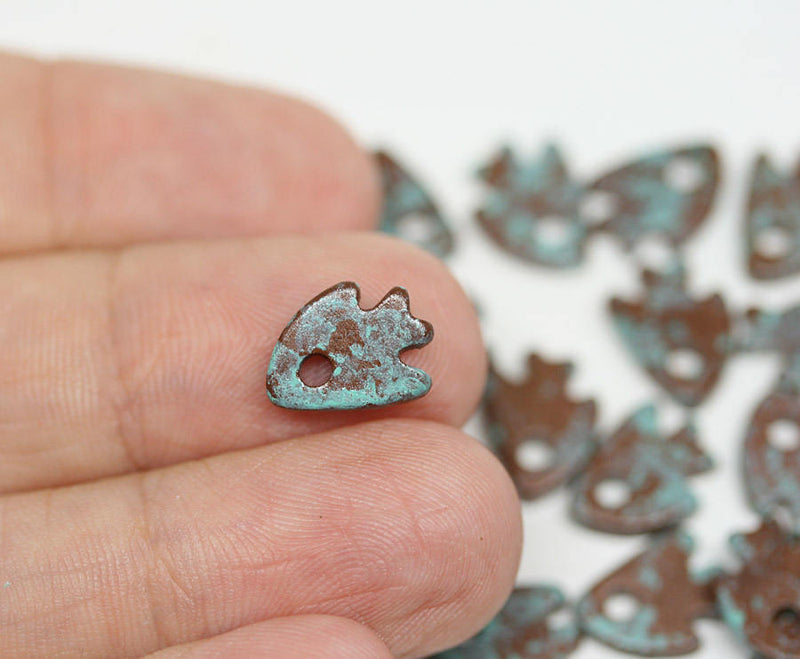 10mm Ceramic Fish charm beads Brown Turquoise small fish beads - 20pc