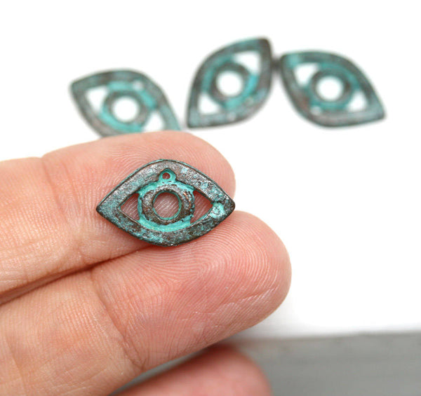 4pc Open Evil Eye charms Green Patina copper
