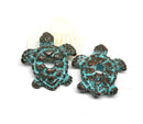 2pc Green patina Turtle charms with hole