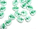 9mm Heart shaped leaf beads, White Green leaf beads, Czech glass - 30pc