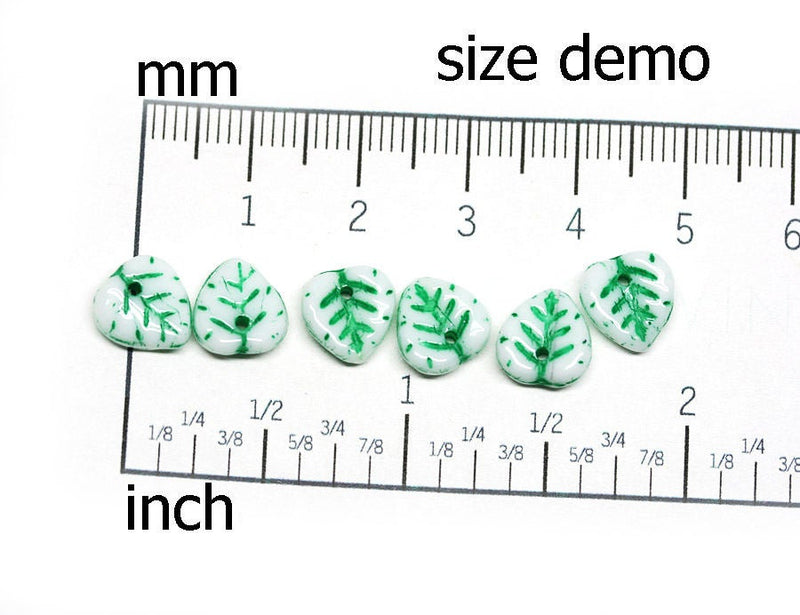 9mm Green leaf beads, Heart shaped triangle leaf - 50pc