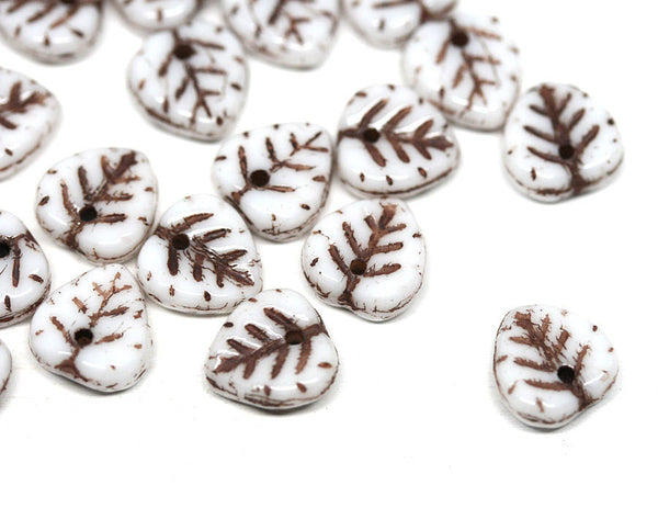 9mm White leaf beads, Heart shaped triangle leaf beads - 30pc