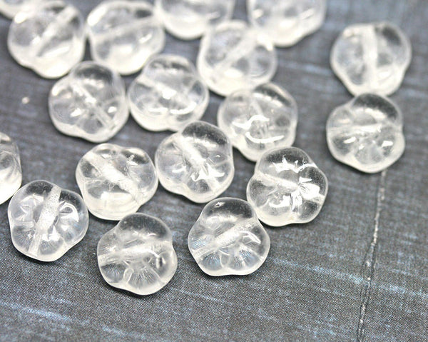 9mm Crystal Clear flower czech glass three petal daisy flower floral bead - 20Pc
