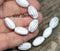 14x8mm White oval Large czech glass barrel beads Silver wash - 8Pc