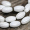 14x8mm Pearl White oval Carved Large czech glass barrel beads Pearly coating - 8Pc