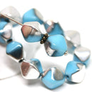 10mm Blue Silver bicone czech glass beads - 15Pc