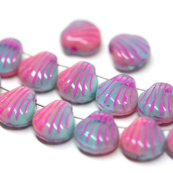 20pc Pink czech glass shell beads Side drilled  - 9mm