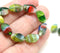 11x7mm Green czech glass beads, Mixed Green Red oval twist barrels 20Pc