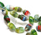 11x7mm Green czech glass beads, Mixed Green Red oval twist barrels 20Pc
