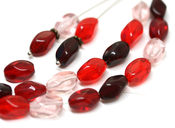 11x7mm Red Pink glass beads mix Twist barrel beads - 20Pc