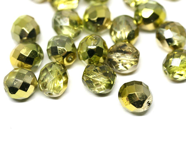 10mm Golden coated round czech glass beads fire polished - 10pc