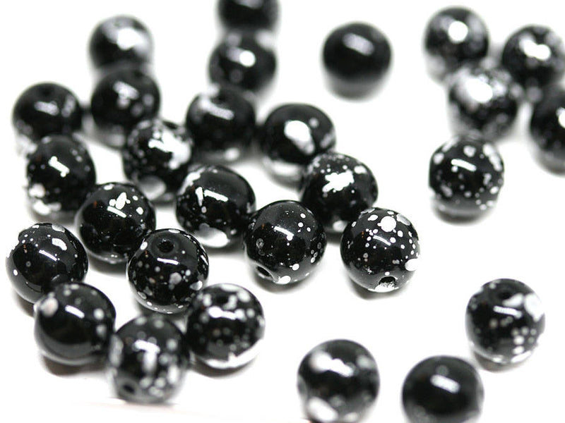 6mm Black Silver beads Czech glass rounds druk spacers - 30Pc
