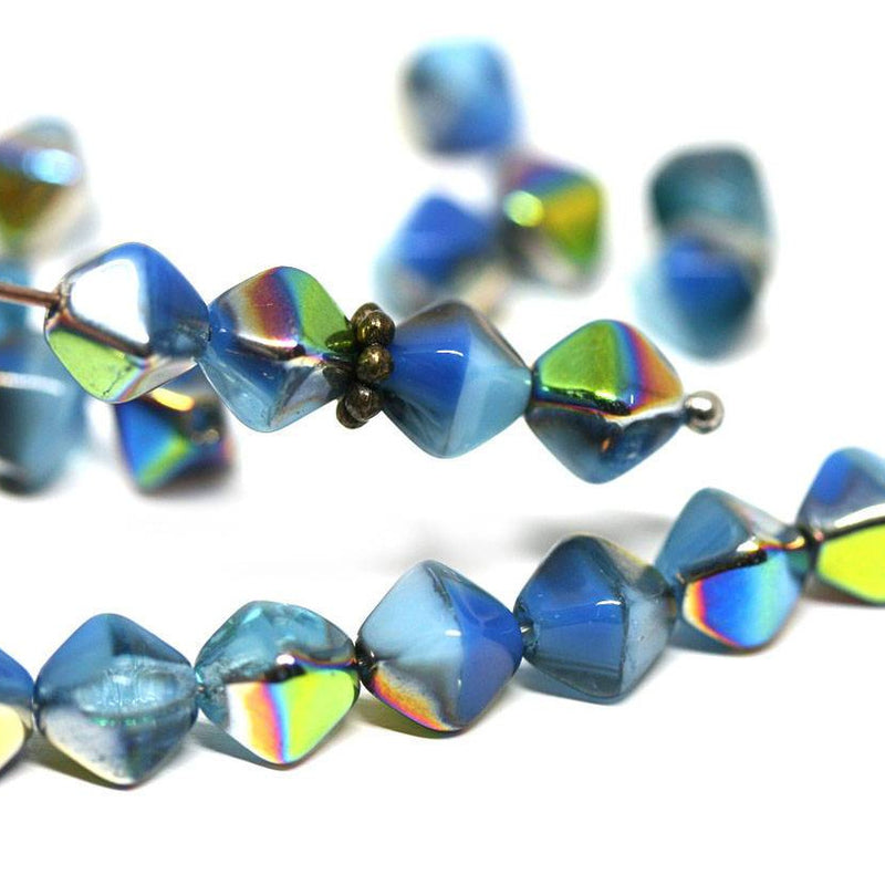 6mm Blue bicone beads AB luster Czech glass beads Metallic beads - 30Pc
