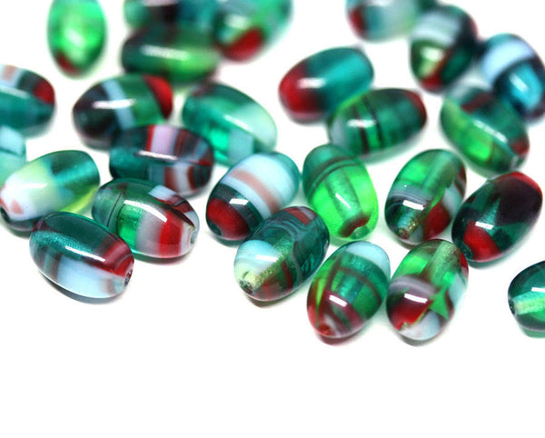 9x6mm Teal Green glass barrel beads Czech glass oval rice beads - 30pc