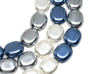 14x12mm Silver Faux Pearl large Czech glass beads Flat oval - 6Pc