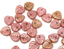 9mm Dark Pink leaf beads Golden luster Czech glass small leaves petals - 30pc