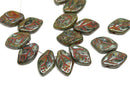 12x7mm Picasso brown green leaf beads Rustic Czech glass - 25Pc