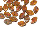 12x7mm Ocher Yellow leaf beads Picasso Dark Yellow brown Czech glass - 25Pc