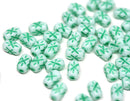 6x4mm White czech glass rice beads Green stars ornament small oval beads - 50pc