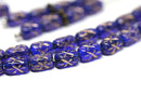 6x4mm Dark Blue czech glass rice beads Golden stars ornament small oval beads 50pc