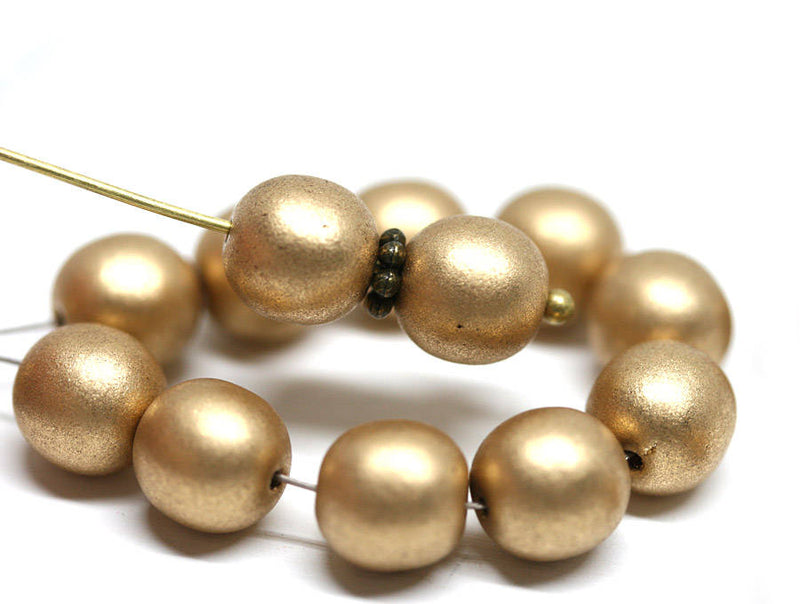 8mm Golden czech glass round pressed druk beads - 20Pc