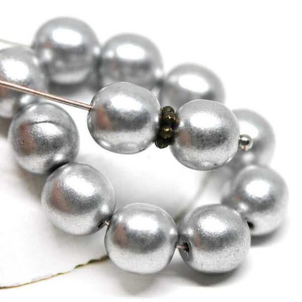 8mm Silver color czech glass round pressed druk beads - 15pc