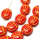 6Pc Red glass ladybug bead Yellow dots czech glass beads - 13mm