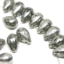 20pc Silver teardrop beads Antique Green czech glass - 6x9mm