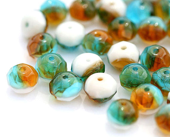 6x8mm Gemstone cut rondel beads Blue White Topaz mixed color - 15pc