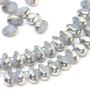 4x6mm Opal White small drops Silver luster czech glass - 50Pc