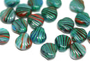 20pc Green Blue glass shell beads Side drilled - 9mm