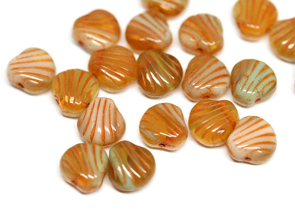 20pc Amber Yellow glass shell beads Amber Topaz