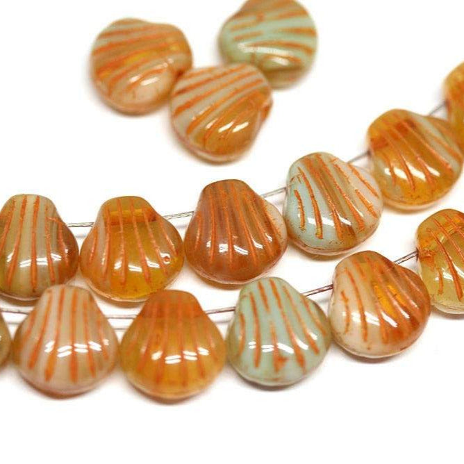 20pc Amber Yellow glass shell beads Amber Topaz