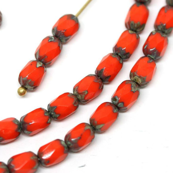 6x4mm Opaque Red rice beads Picasso czech glass fire polished small oval beads 25pc