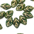 12x7mm Dark green leaf beads glass leaves - 25Pc