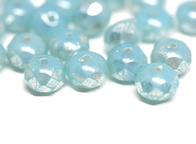6x8mm Opal Blue Silver rondelle czech glass beads - 12Pc