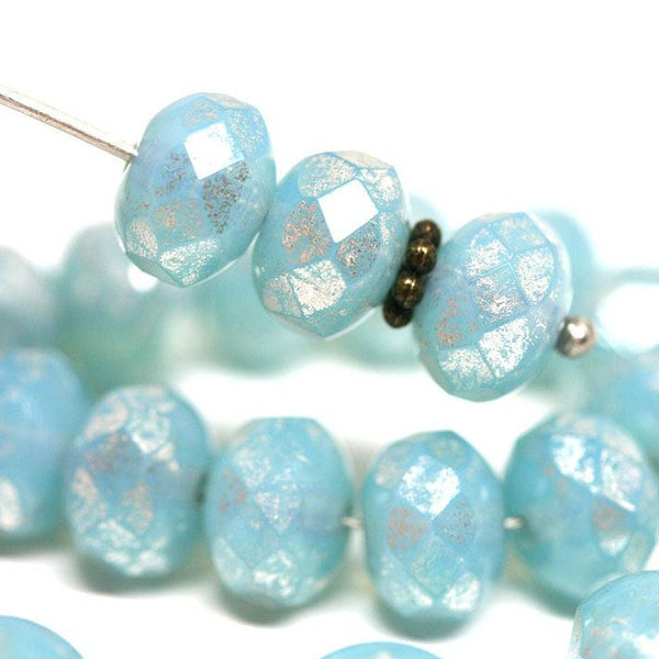 6x8mm Opal Blue Silver rondelle czech glass beads - 12Pc