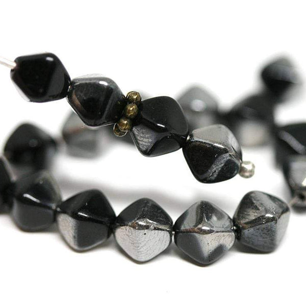6mm Black bicone beads Gunmetal luster Czech glass pressed beads 30Pc