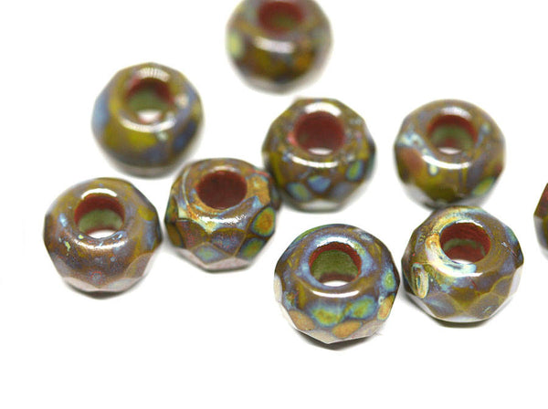 3mm hole Rondelle beads Dark Green glass beads Brown Picasso Fire polished - 10Pc