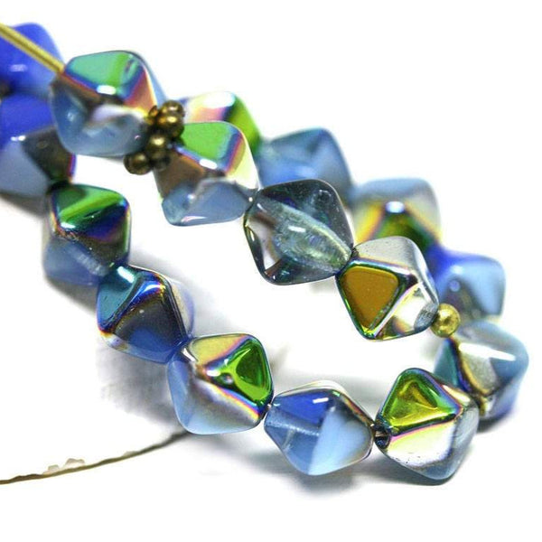 6mm Mixed Blue bicone beads Rainbow luster Czech glass Metallic - 30Pc