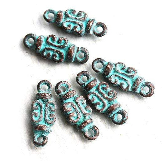 6pc Green patina connector Ornament Rectangle charms 18mm