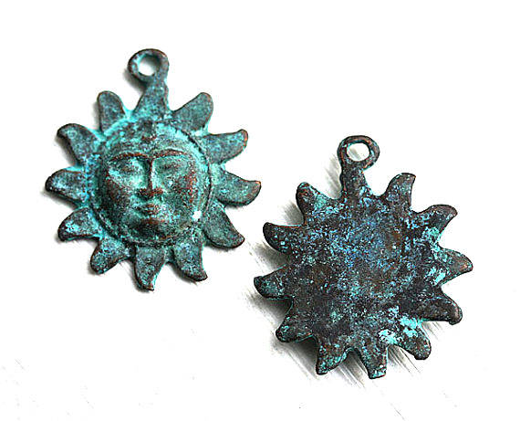 Celestial Sun pendant Green patina 29mm