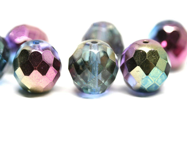 12mm Glass beads Peacock czech glass fire polished ball beads Purple Green 8pc