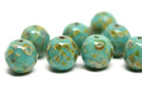 12mm round glass beads Turquoise green Czech glass - 4Pc