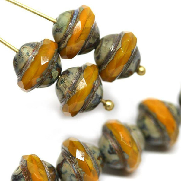 8x10mm Ocher Yellow saucer czech glass beads UFO shape - 6Pc