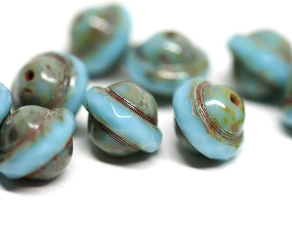 8x10mm Turquoise blue saucer czech glass beads, UFO shape - 6Pc