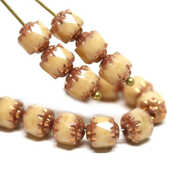 6mm Beige Gold cathedral beads Czech glass Golden ends 20Pc