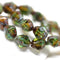 8x6mm Green Brown bicone czech glass beads Picasso Fire polished 15Pc