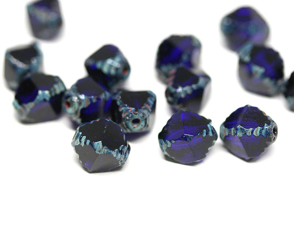 10x8mm Dark Blue Picasso czech glass fire polished beads 8Pc