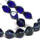 10x8mm Dark Blue Picasso czech glass fire polished beads 8Pc